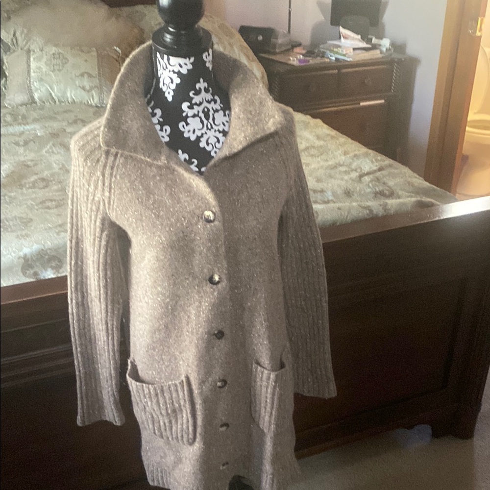 Eileen Fisher Tan Cardigan Sweater with Shawl Collar